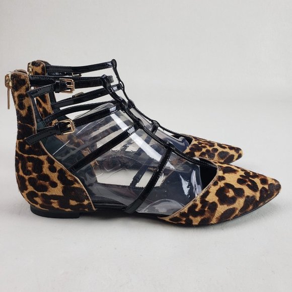 Marc Fisher Scoutly Cage Calf Hair Flats Womens 7.5 Leopard Print Pointed Toe - Picture 2 of 12